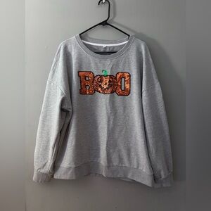 Gray Halloween Boo Sweatshirt with Sequin Pumpkin